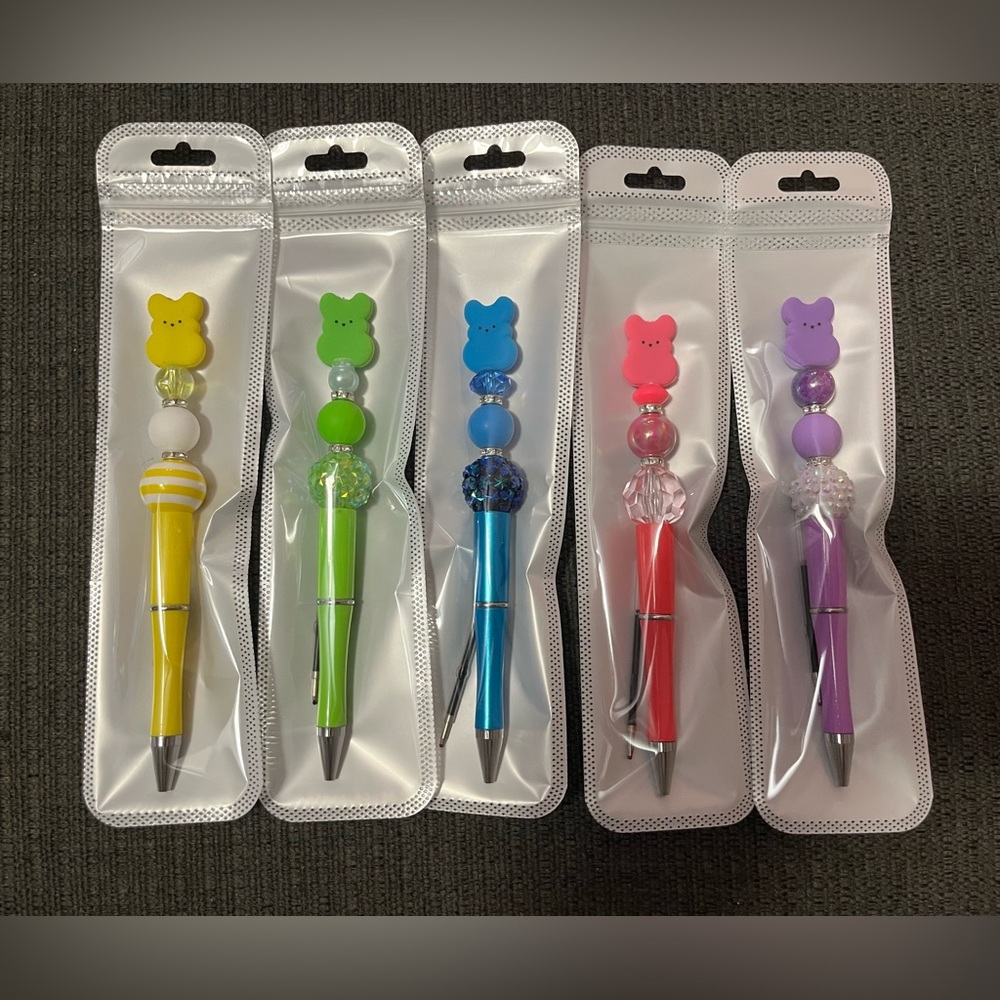 Easter Peeps Beaded Pens Set- Yellow, Green, Blue, Pink, Purple